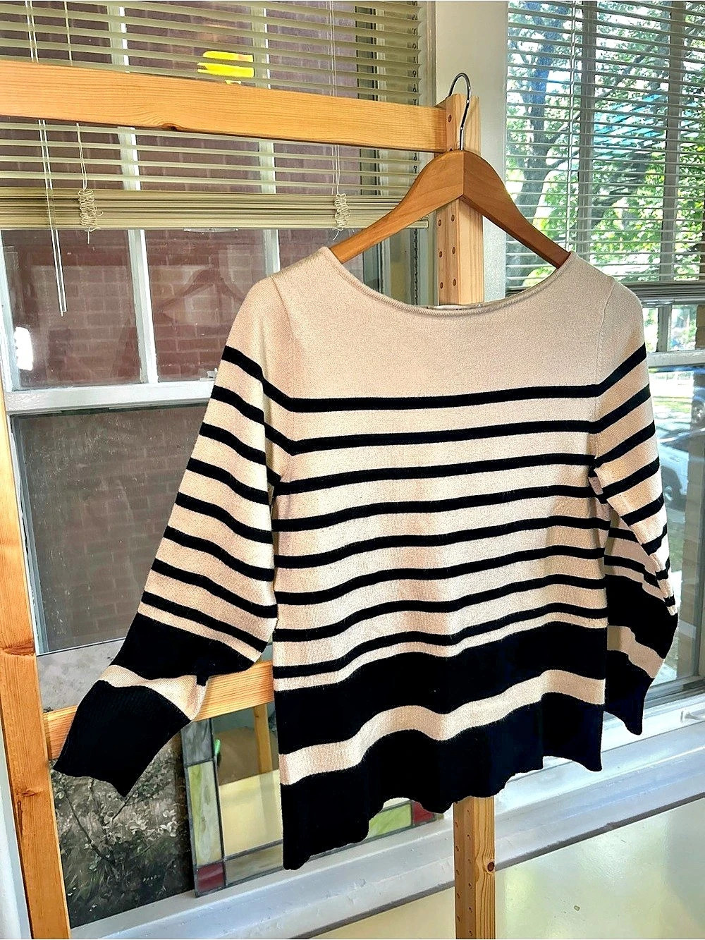 Studio Works Striped Sweater in Black & Cream Size Large